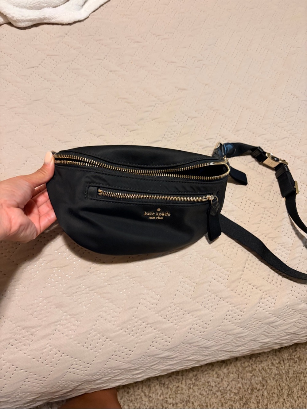 kate spade Black Nylon Crossbody Belt Bag with Gold Hardware